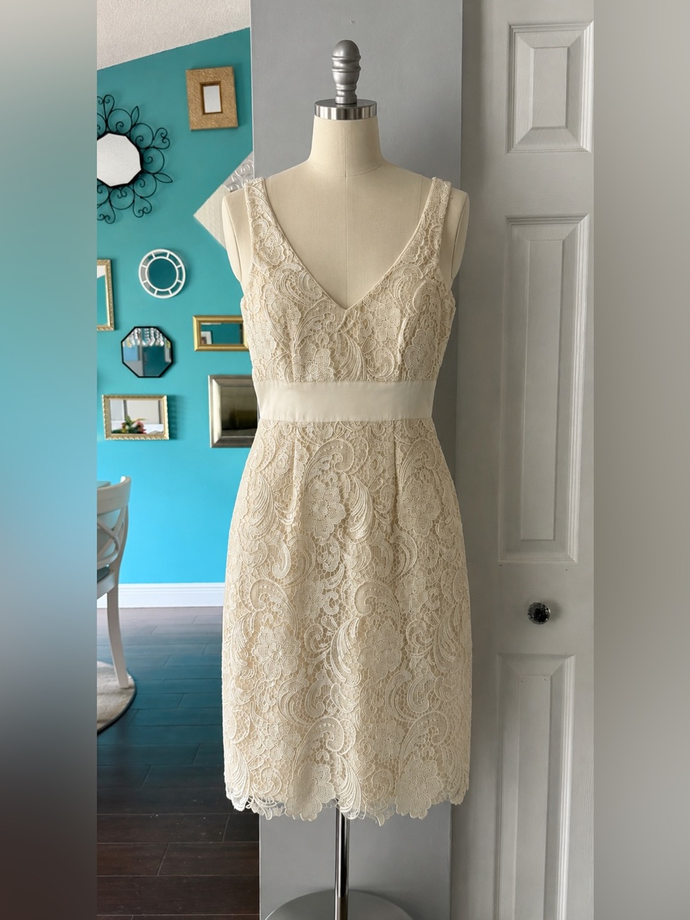Adrianna Papell Ivory Lace Sheath Dress SZ 6